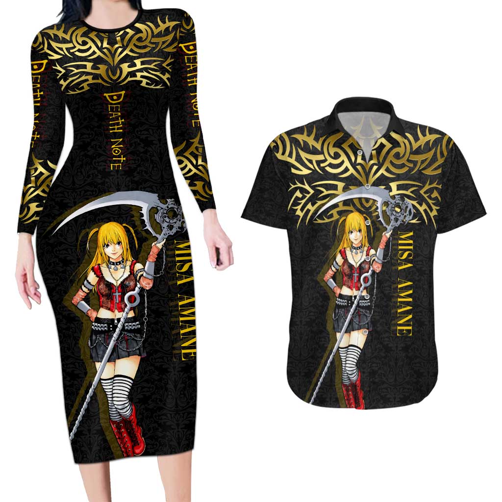 Misa Amane Death Note Couples Matching Long Sleeve Bodycon Dress and Hawaiian Shirt Misa Amane from Death Note - Dark Diva with a Blade