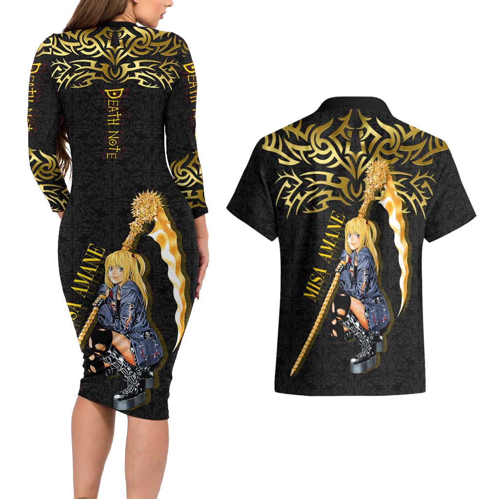 Misa Amane Death Note Couples Matching Long Sleeve Bodycon Dress and Hawaiian Shirt Misa Amane from Death Note - Dark Diva with a Blade