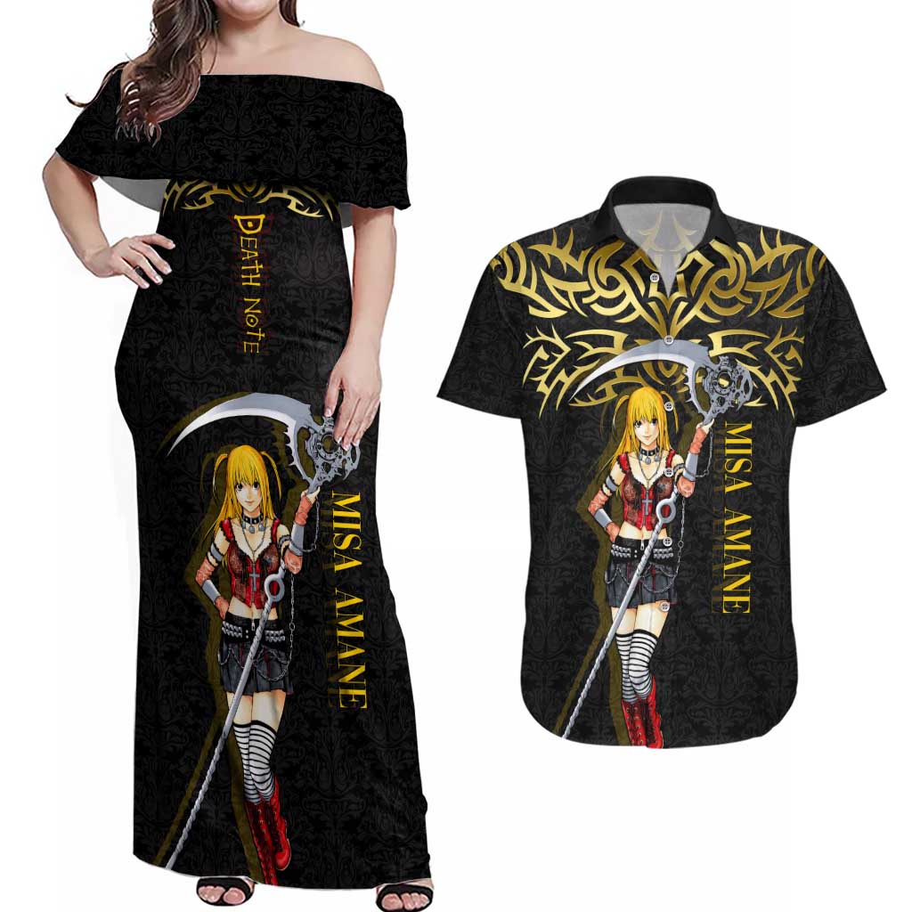 Misa Amane Death Note Couples Matching Off Shoulder Maxi Dress and Hawaiian Shirt Misa Amane from Death Note - Dark Diva with a Blade