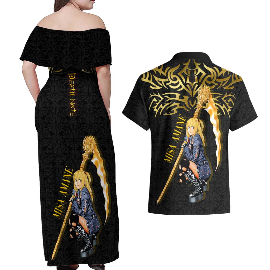 Misa Amane Death Note Couples Matching Off Shoulder Maxi Dress and Hawaiian Shirt Misa Amane from Death Note - Dark Diva with a Blade