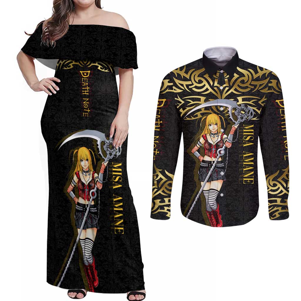 Misa Amane Death Note Couples Matching Off Shoulder Maxi Dress and Long Sleeve Button Shirt Misa Amane from Death Note - Dark Diva with a Blade