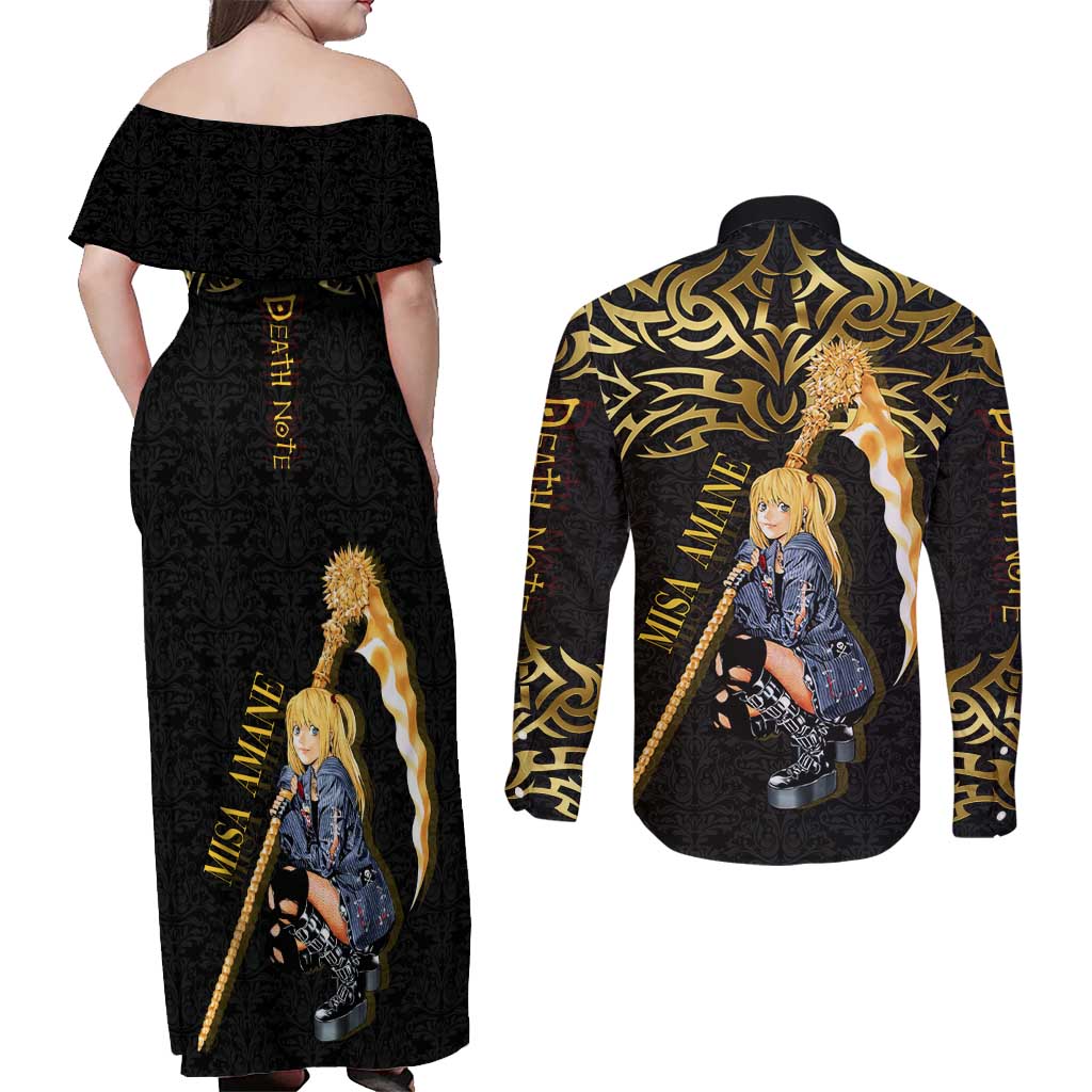 Misa Amane Death Note Couples Matching Off Shoulder Maxi Dress and Long Sleeve Button Shirt Misa Amane from Death Note - Dark Diva with a Blade