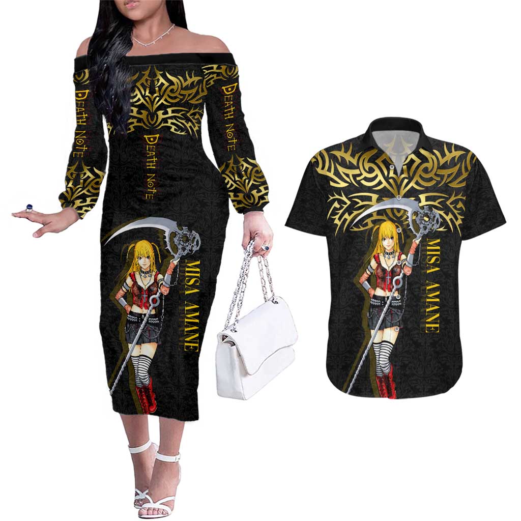 Misa Amane Death Note Couples Matching Off The Shoulder Long Sleeve Dress and Hawaiian Shirt Misa Amane from Death Note - Dark Diva with a Blade