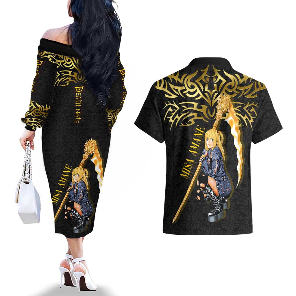 Misa Amane Death Note Couples Matching Off The Shoulder Long Sleeve Dress and Hawaiian Shirt Misa Amane from Death Note - Dark Diva with a Blade