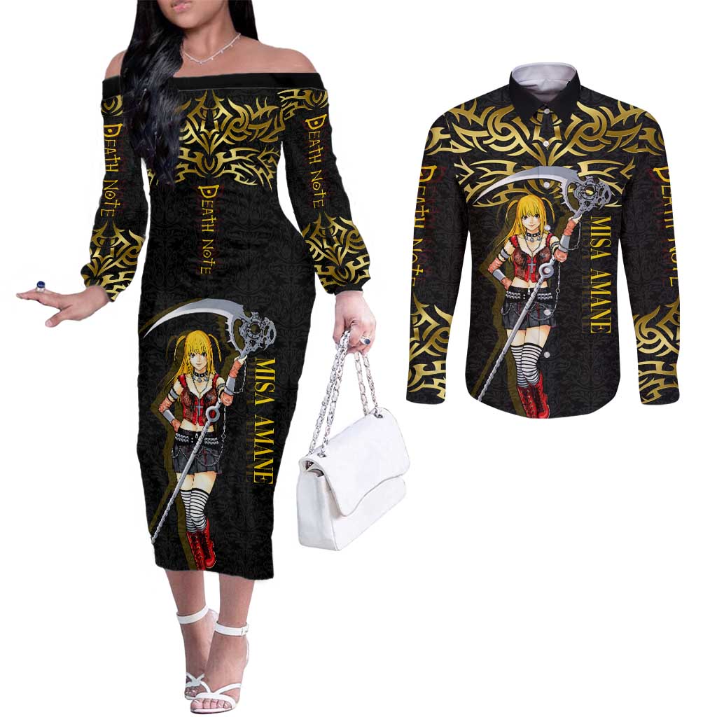 Misa Amane Death Note Couples Matching Off The Shoulder Long Sleeve Dress and Long Sleeve Button Shirt Misa Amane from Death Note - Dark Diva with a Blade