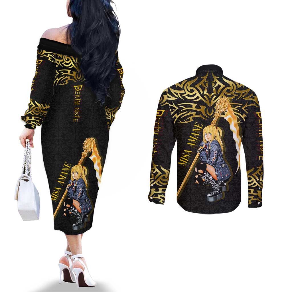 Misa Amane Death Note Couples Matching Off The Shoulder Long Sleeve Dress and Long Sleeve Button Shirt Misa Amane from Death Note - Dark Diva with a Blade