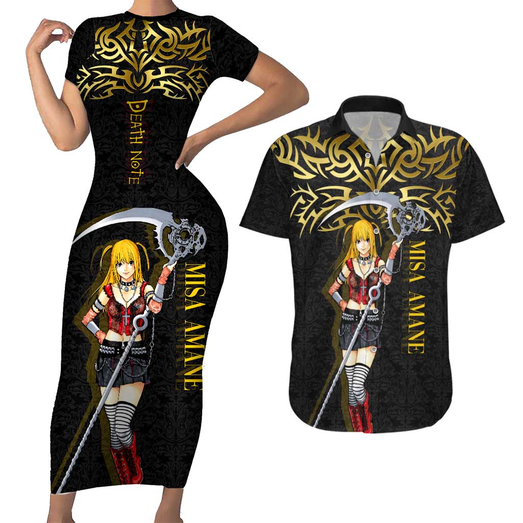 Misa Amane Death Note Couples Matching Short Sleeve Bodycon Dress and Hawaiian Shirt Misa Amane from Death Note - Dark Diva with a Blade