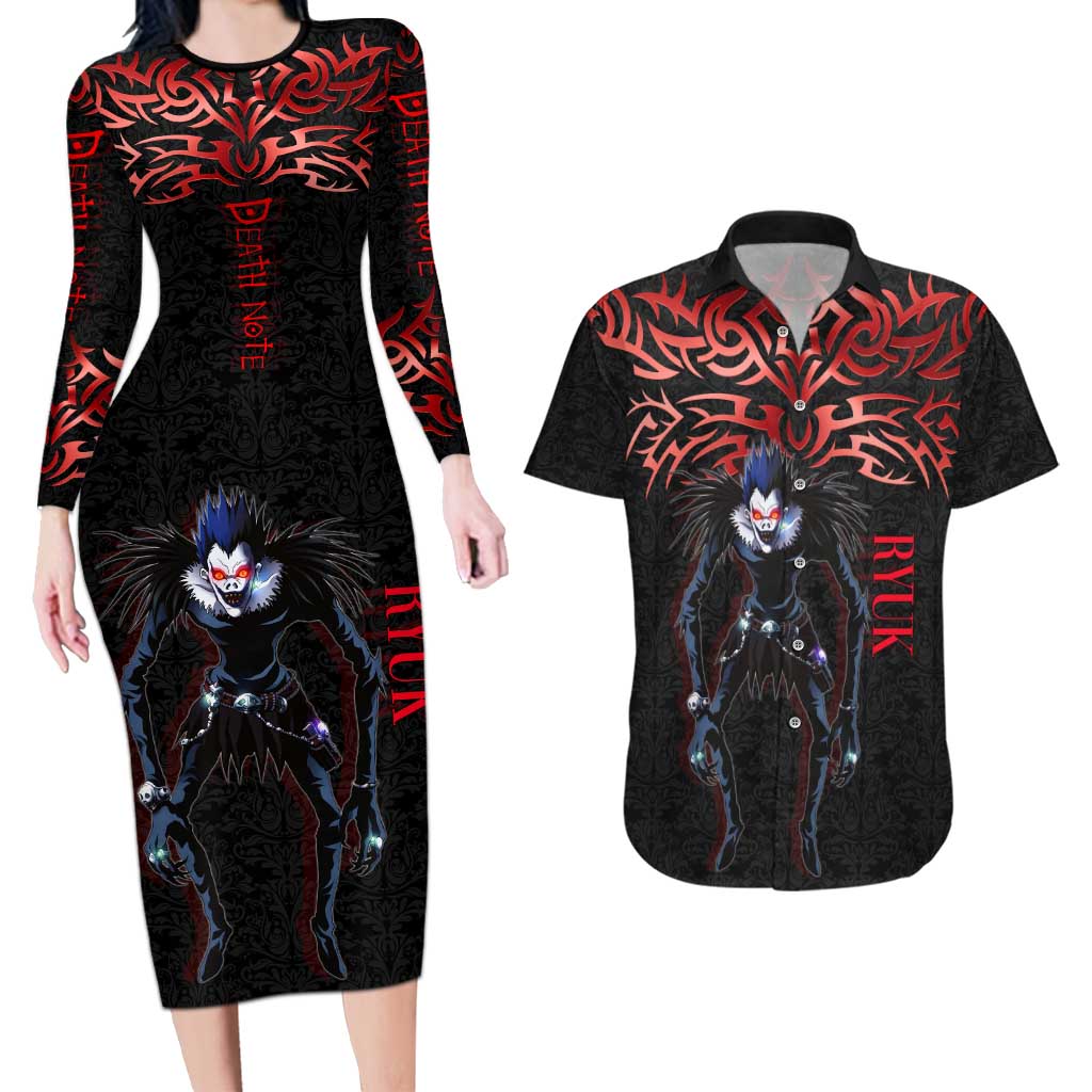 Ryuk Death Note Couples Matching Long Sleeve Bodycon Dress and Hawaiian Shirt Death Note's Ryuk - Chaos, Apples & Darkness