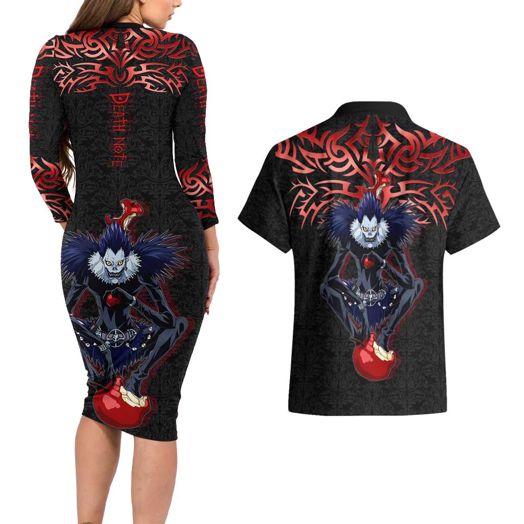 Ryuk Death Note Couples Matching Long Sleeve Bodycon Dress and Hawaiian Shirt Death Note's Ryuk - Chaos, Apples & Darkness