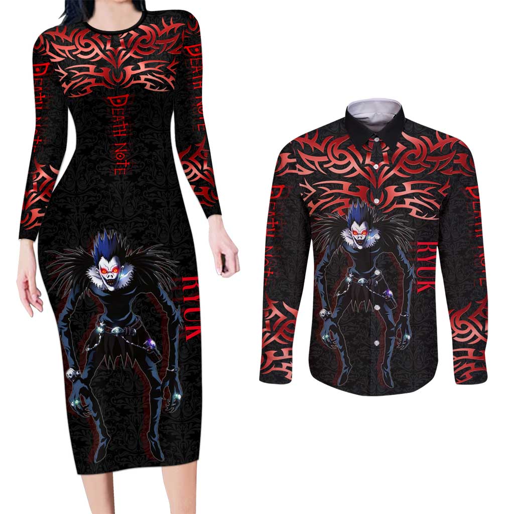 Ryuk Death Note Couples Matching Long Sleeve Bodycon Dress and Long Sleeve Button Shirt Death Note's Ryuk - Chaos, Apples & Darkness