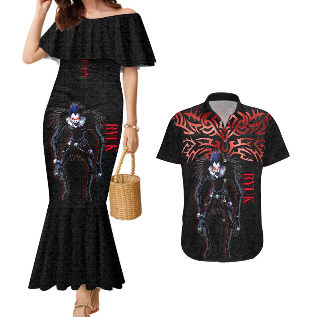Ryuk Death Note Couples Matching Mermaid Dress and Hawaiian Shirt Death Note's Ryuk - Chaos, Apples & Darkness
