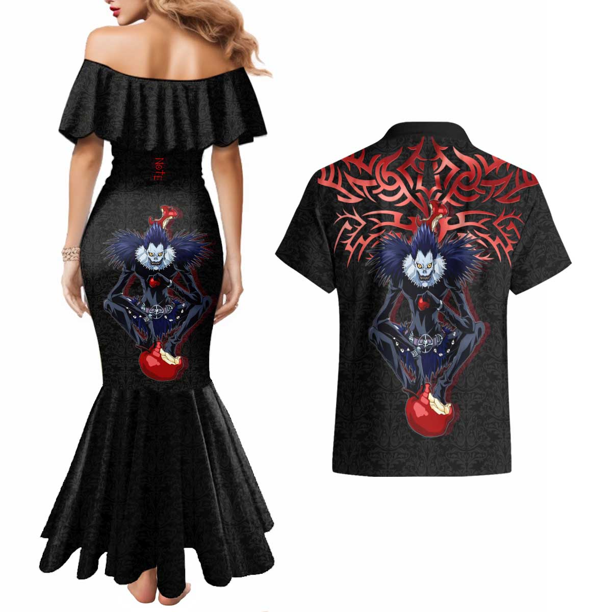 Ryuk Death Note Couples Matching Mermaid Dress and Hawaiian Shirt Death Note's Ryuk - Chaos, Apples & Darkness
