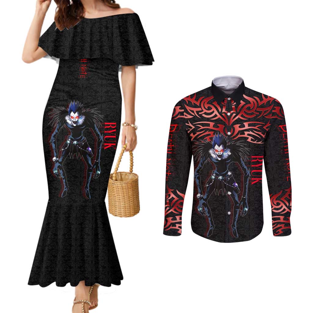 Ryuk Death Note Couples Matching Mermaid Dress and Long Sleeve Button Shirt Death Note's Ryuk - Chaos, Apples & Darkness