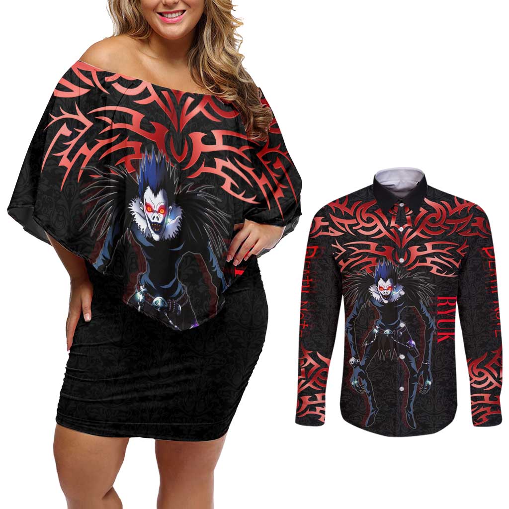 Ryuk Death Note Couples Matching Off Shoulder Short Dress and Long Sleeve Button Shirt Death Note's Ryuk - Chaos, Apples & Darkness