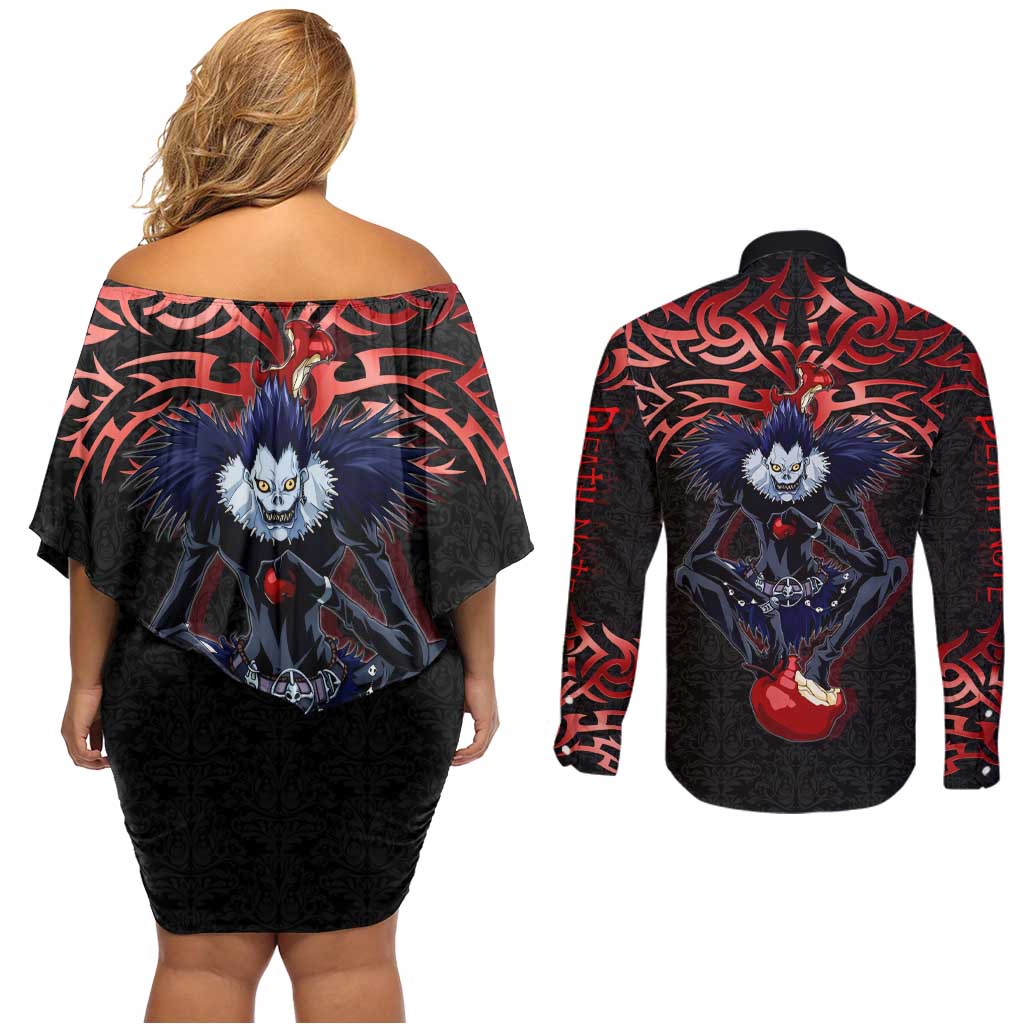 Ryuk Death Note Couples Matching Off Shoulder Short Dress and Long Sleeve Button Shirt Death Note's Ryuk - Chaos, Apples & Darkness