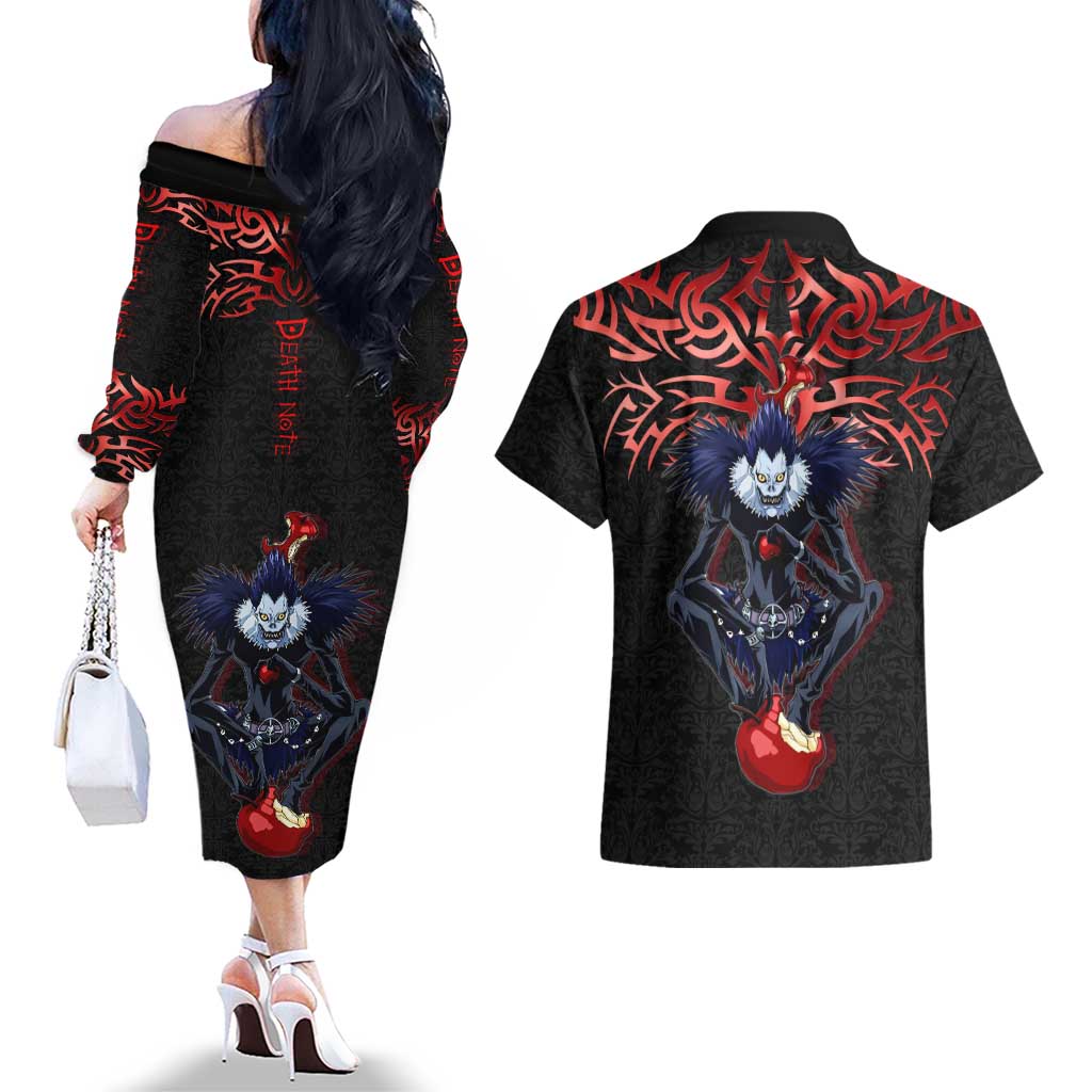 Ryuk Death Note Couples Matching Off The Shoulder Long Sleeve Dress and Hawaiian Shirt Death Note's Ryuk - Chaos, Apples & Darkness