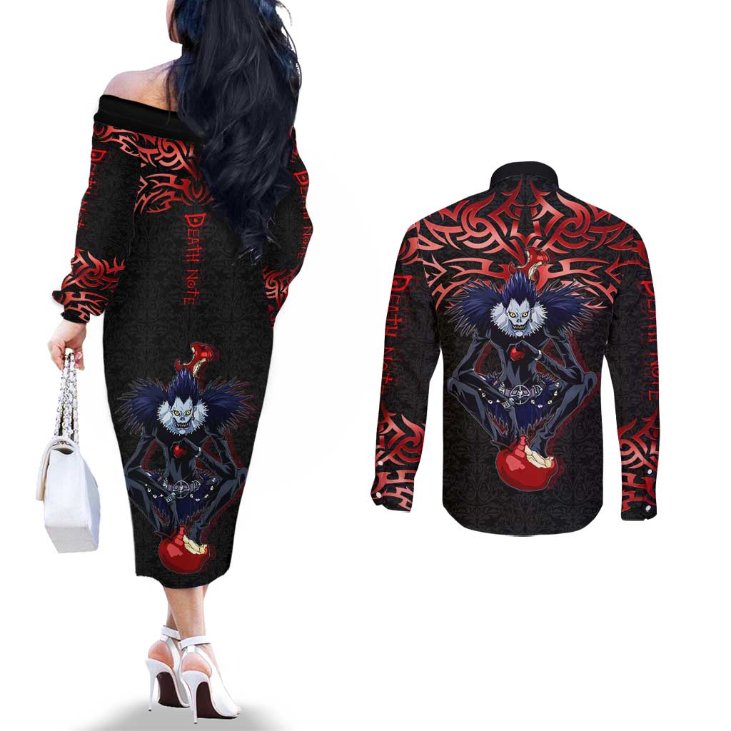 Ryuk Death Note Couples Matching Off The Shoulder Long Sleeve Dress and Long Sleeve Button Shirt Death Note's Ryuk - Chaos, Apples & Darkness