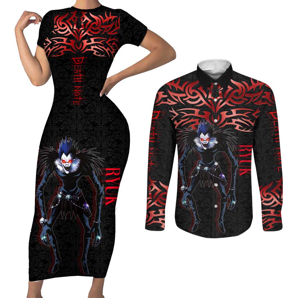 Ryuk Death Note Couples Matching Short Sleeve Bodycon Dress and Long Sleeve Button Shirt Death Note's Ryuk - Chaos, Apples & Darkness