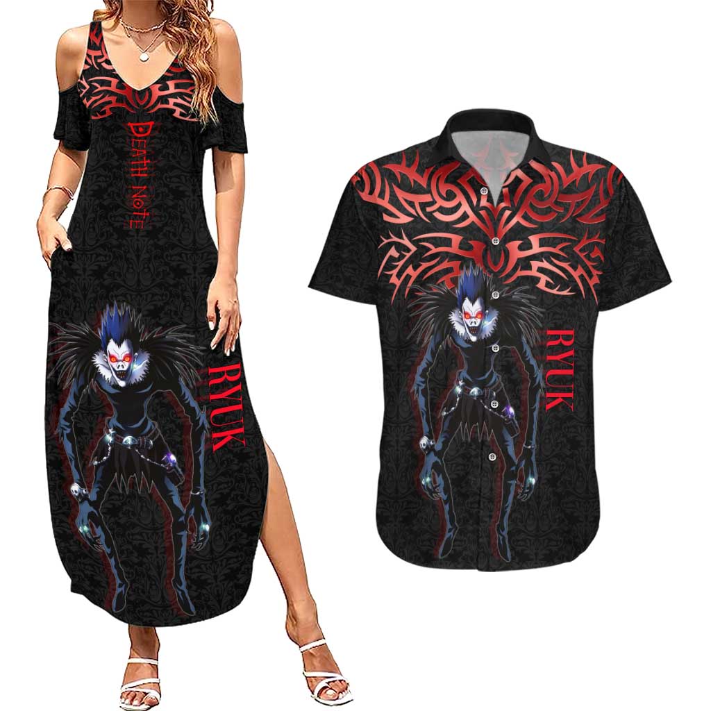Ryuk Death Note Couples Matching Summer Maxi Dress and Hawaiian Shirt Death Note's Ryuk - Chaos, Apples & Darkness