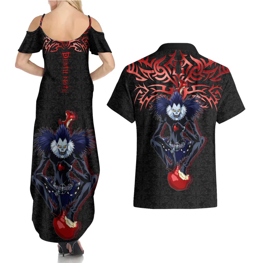 Ryuk Death Note Couples Matching Summer Maxi Dress and Hawaiian Shirt Death Note's Ryuk - Chaos, Apples & Darkness