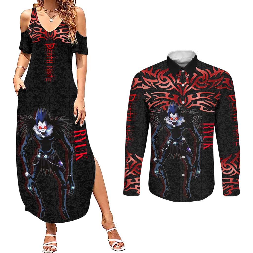 Ryuk Death Note Couples Matching Summer Maxi Dress and Long Sleeve Button Shirt Death Note's Ryuk - Chaos, Apples & Darkness