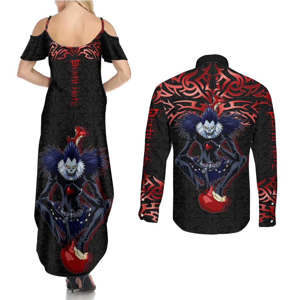 Ryuk Death Note Couples Matching Summer Maxi Dress and Long Sleeve Button Shirt Death Note's Ryuk - Chaos, Apples & Darkness