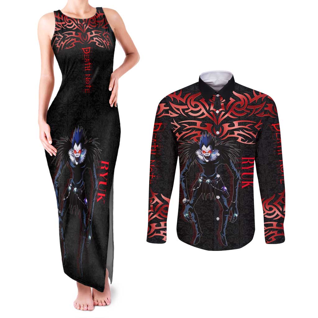 Ryuk Death Note Couples Matching Tank Maxi Dress and Long Sleeve Button Shirt Death Note's Ryuk - Chaos, Apples & Darkness