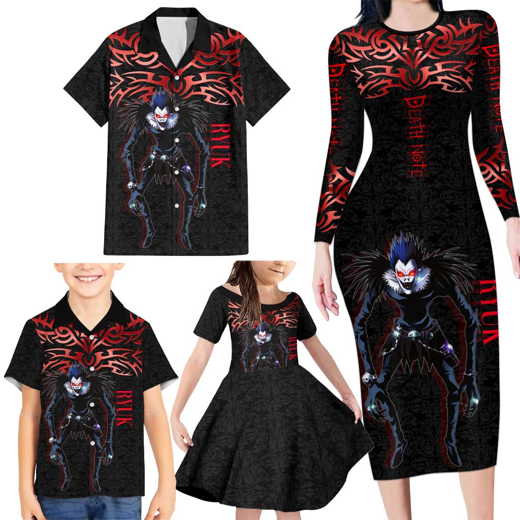 Ryuk Death Note Family Matching Long Sleeve Bodycon Dress and Hawaiian Shirt Death Note's Ryuk - Chaos, Apples & Darkness