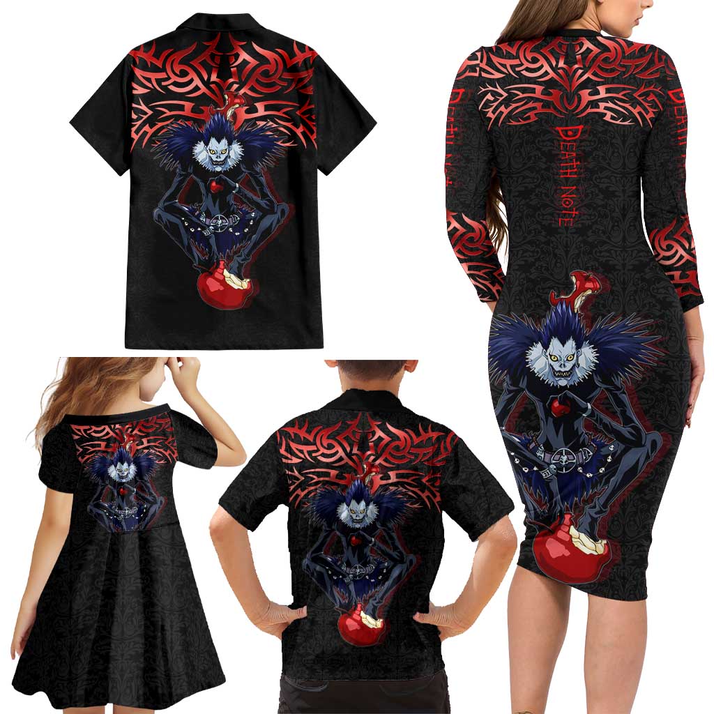 Ryuk Death Note Family Matching Long Sleeve Bodycon Dress and Hawaiian Shirt Death Note's Ryuk - Chaos, Apples & Darkness