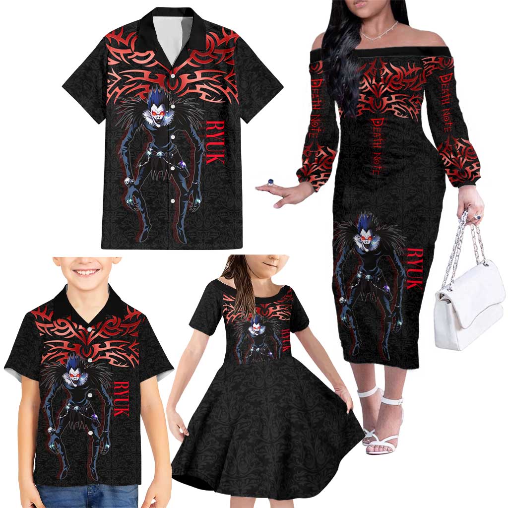 Ryuk Death Note Family Matching Off The Shoulder Long Sleeve Dress and Hawaiian Shirt Death Note's Ryuk - Chaos, Apples & Darkness