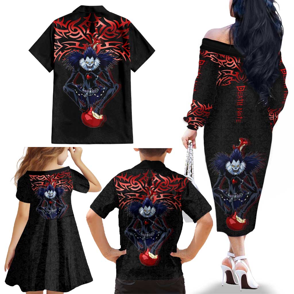 Ryuk Death Note Family Matching Off The Shoulder Long Sleeve Dress and Hawaiian Shirt Death Note's Ryuk - Chaos, Apples & Darkness