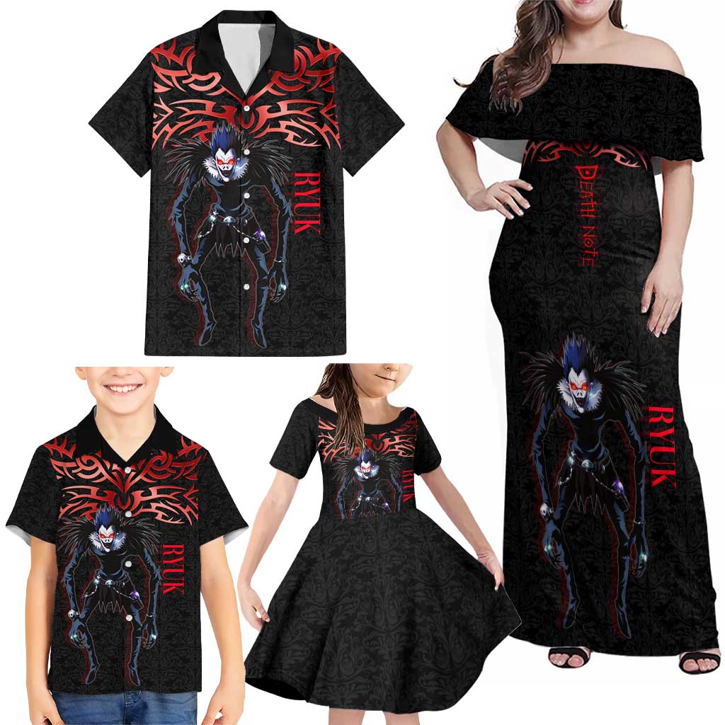 Ryuk Death Note Family Matching Off Shoulder Maxi Dress and Hawaiian Shirt Death Note's Ryuk - Chaos, Apples & Darkness