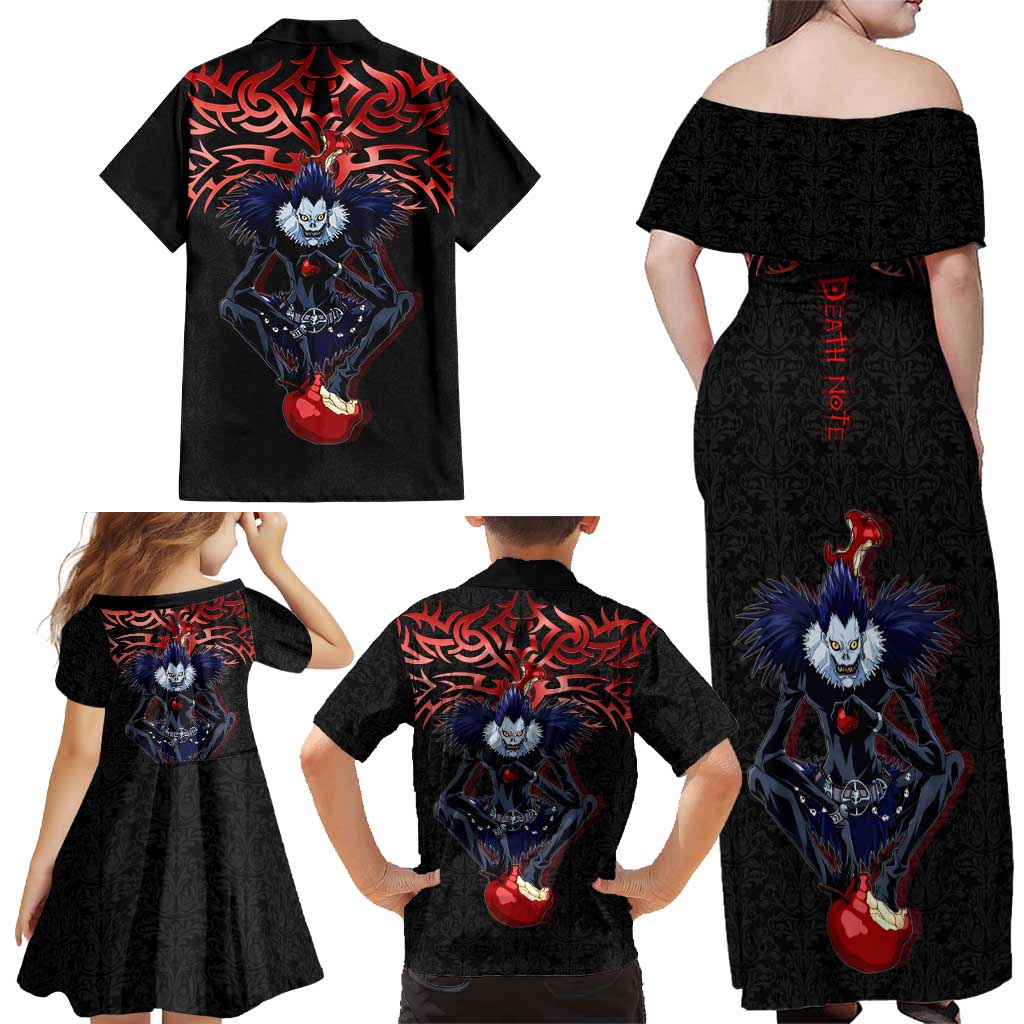 Ryuk Death Note Family Matching Off Shoulder Maxi Dress and Hawaiian Shirt Death Note's Ryuk - Chaos, Apples & Darkness