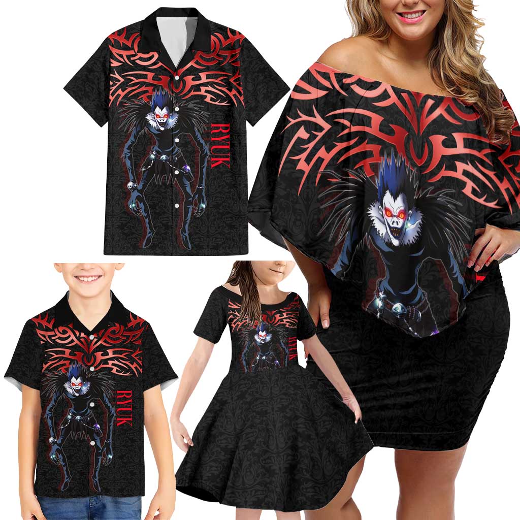 Ryuk Death Note Family Matching Off Shoulder Short Dress and Hawaiian Shirt Death Note's Ryuk - Chaos, Apples & Darkness