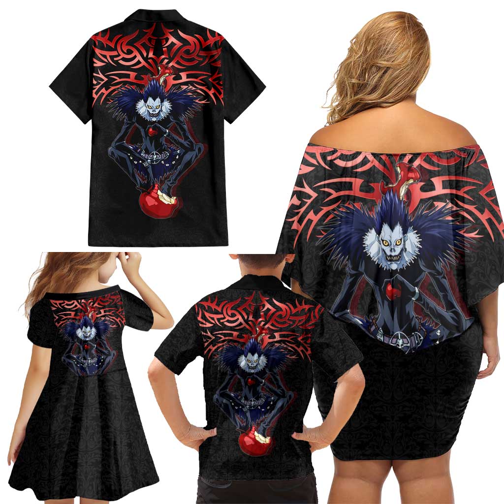 Ryuk Death Note Family Matching Off Shoulder Short Dress and Hawaiian Shirt Death Note's Ryuk - Chaos, Apples & Darkness