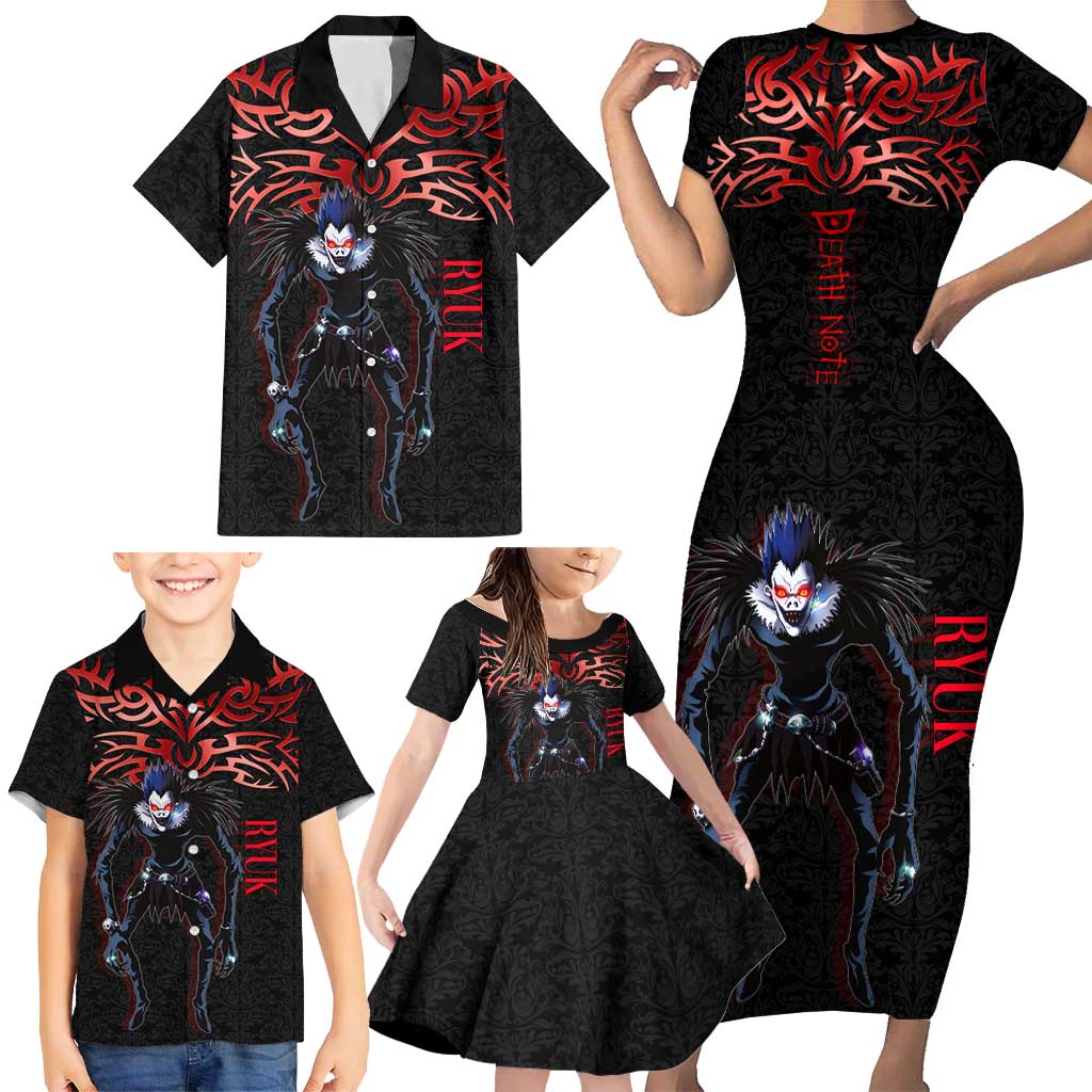Ryuk Death Note Family Matching Short Sleeve Bodycon Dress and Hawaiian Shirt Death Note's Ryuk - Chaos, Apples & Darkness