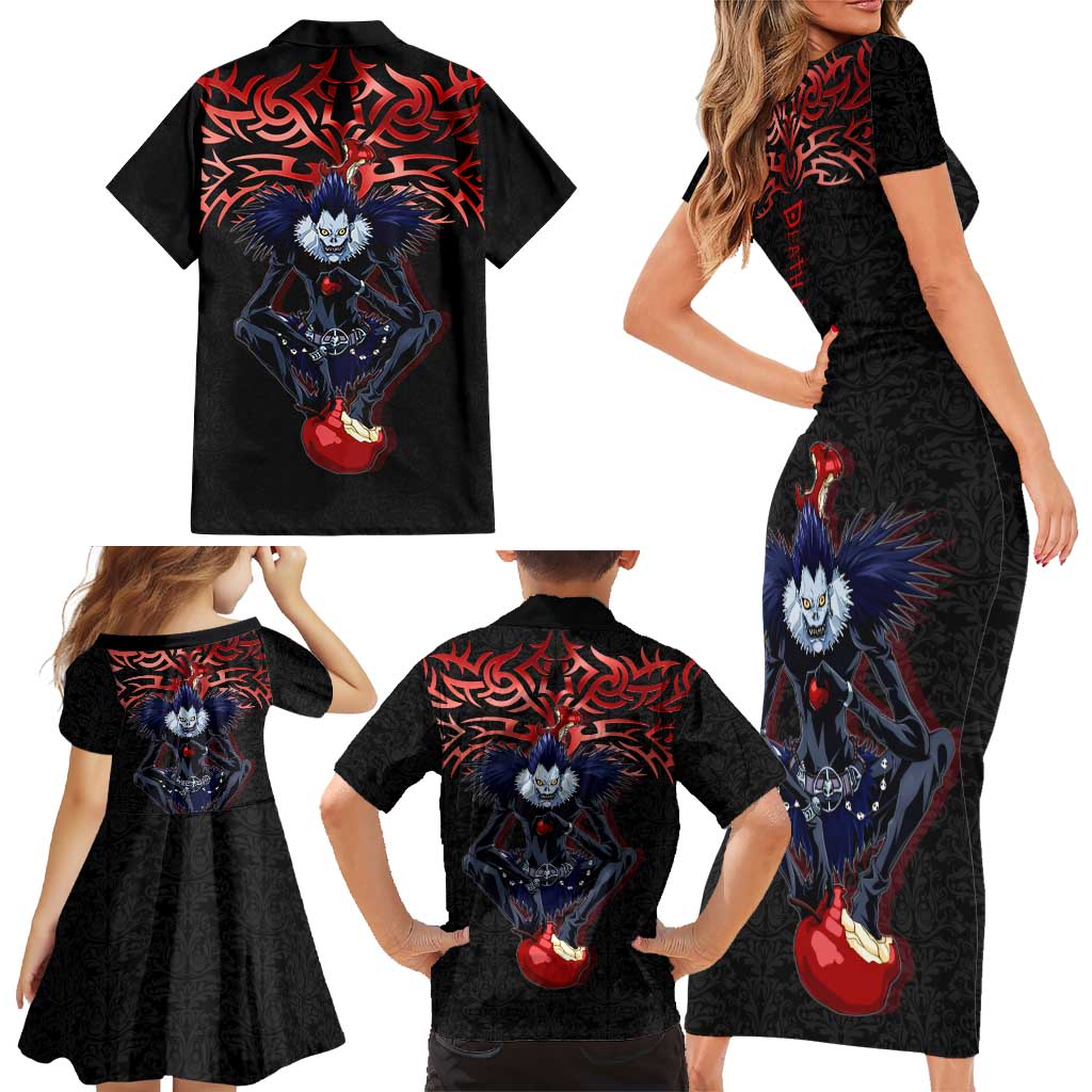 Ryuk Death Note Family Matching Short Sleeve Bodycon Dress and Hawaiian Shirt Death Note's Ryuk - Chaos, Apples & Darkness