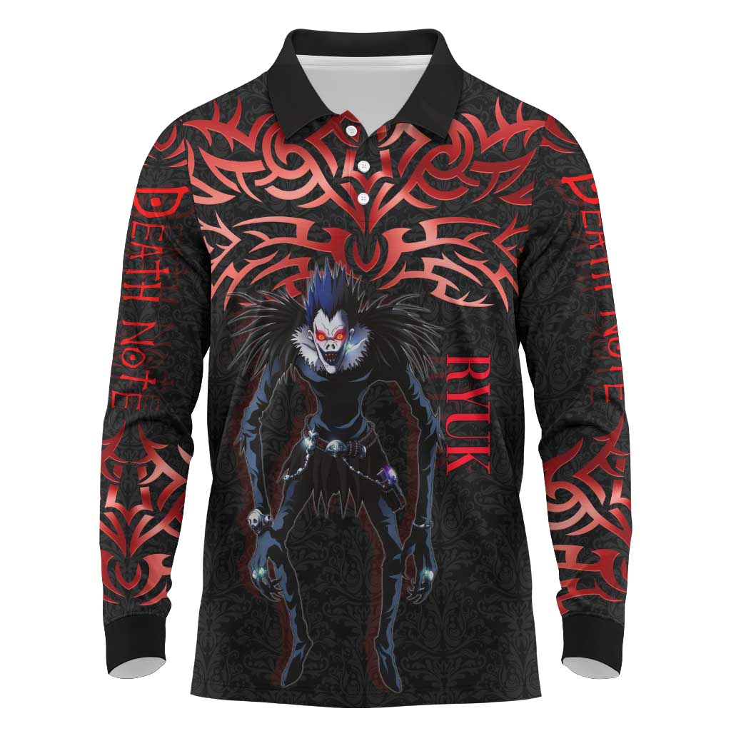 Ryuk Death Note Long Sleeve Polo Shirt Death Note's Ryuk - Chaos, Apples & Darkness