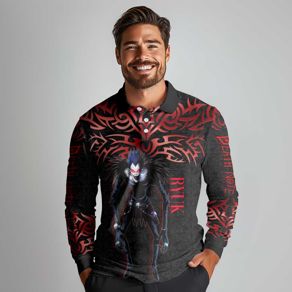 Ryuk Death Note Long Sleeve Polo Shirt Death Note's Ryuk - Chaos, Apples & Darkness