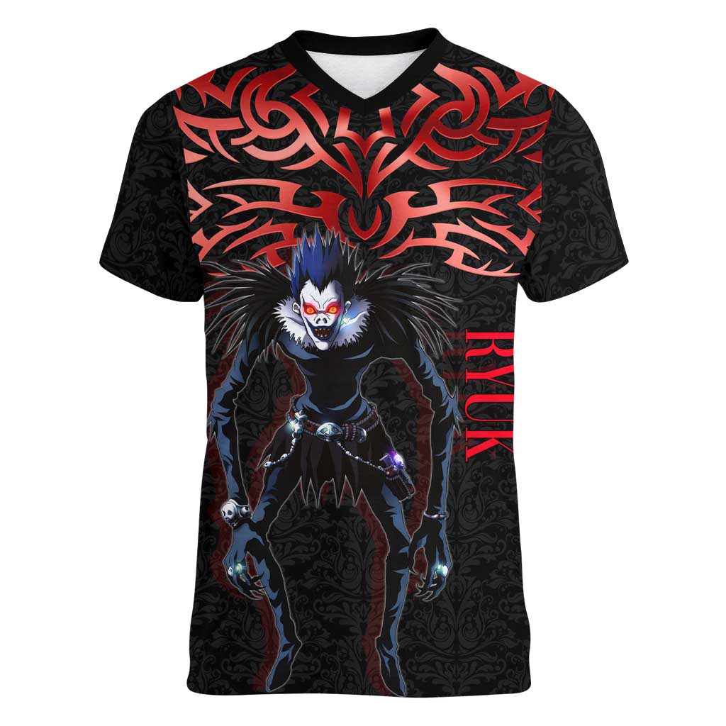 Ryuk Death Note Women V-Neck T-Shirt Death Note's Ryuk - Chaos, Apples & Darkness
