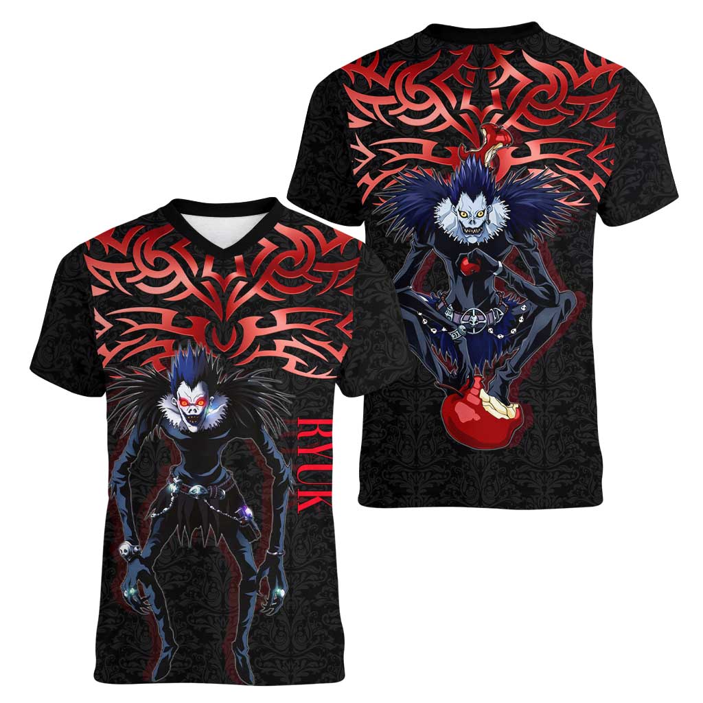 Ryuk Death Note Women V-Neck T-Shirt Death Note's Ryuk - Chaos, Apples & Darkness