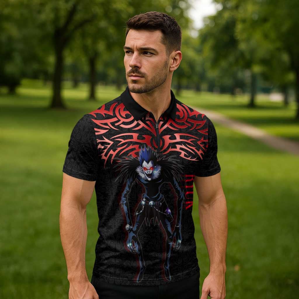Ryuk Death Note Zipper Polo Shirt Death Note's Ryuk - Chaos, Apples & Darkness