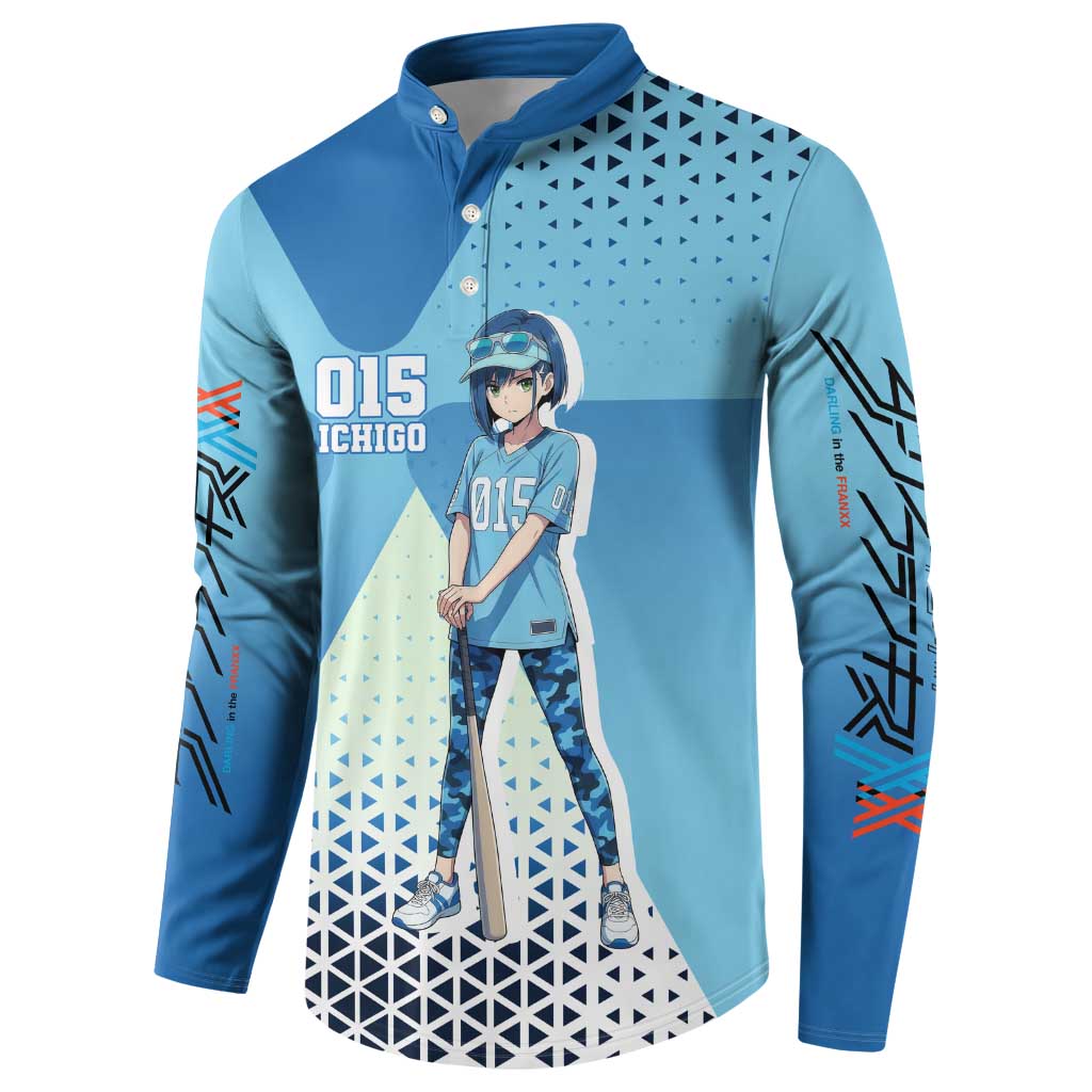 Ichigo Button Sweatshirt Cool Blue Baseball Anime Style