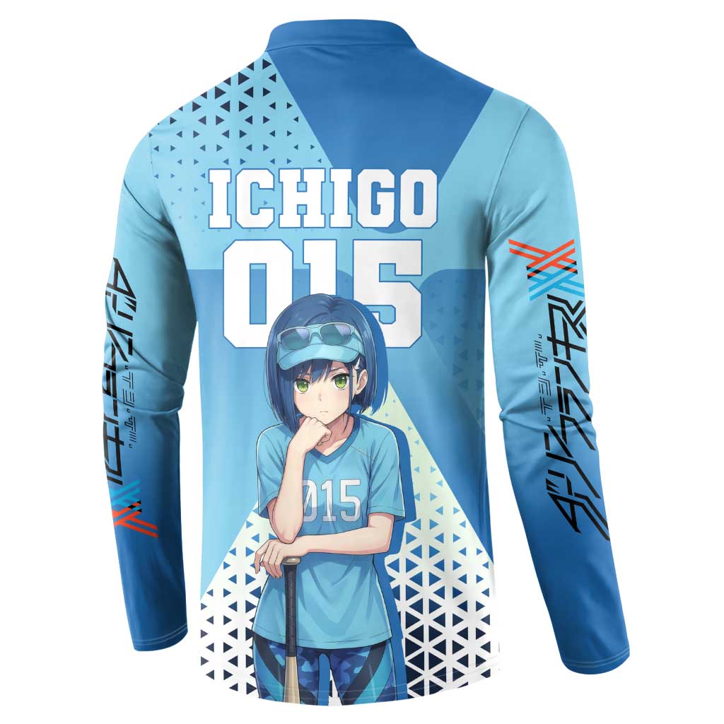 Ichigo Button Sweatshirt Cool Blue Baseball Anime Style