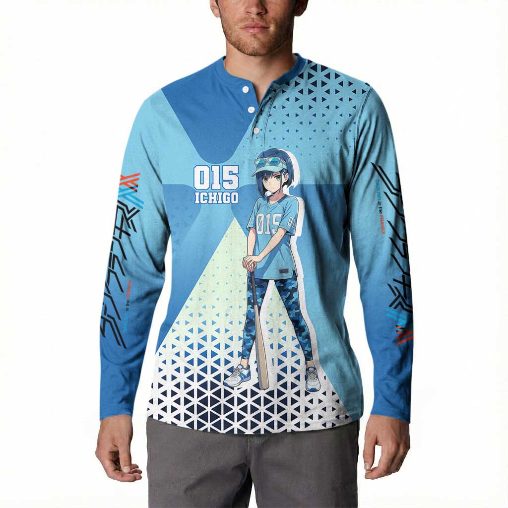 Ichigo Button Sweatshirt Cool Blue Baseball Anime Style