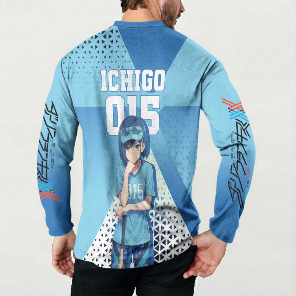 Ichigo Button Sweatshirt Cool Blue Baseball Anime Style