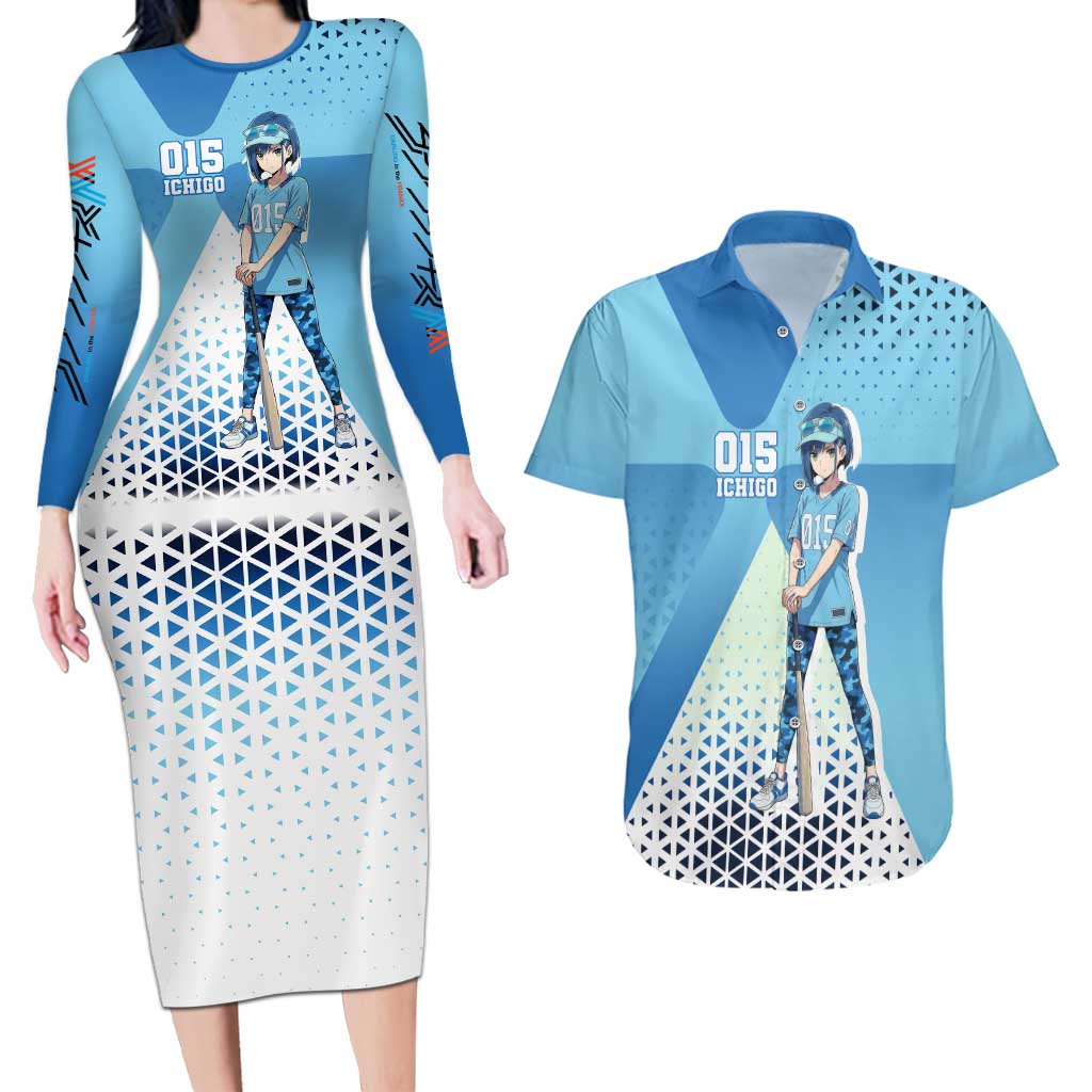 Ichigo Couples Matching Long Sleeve Bodycon Dress and Hawaiian Shirt Cool Blue Baseball Anime Style
