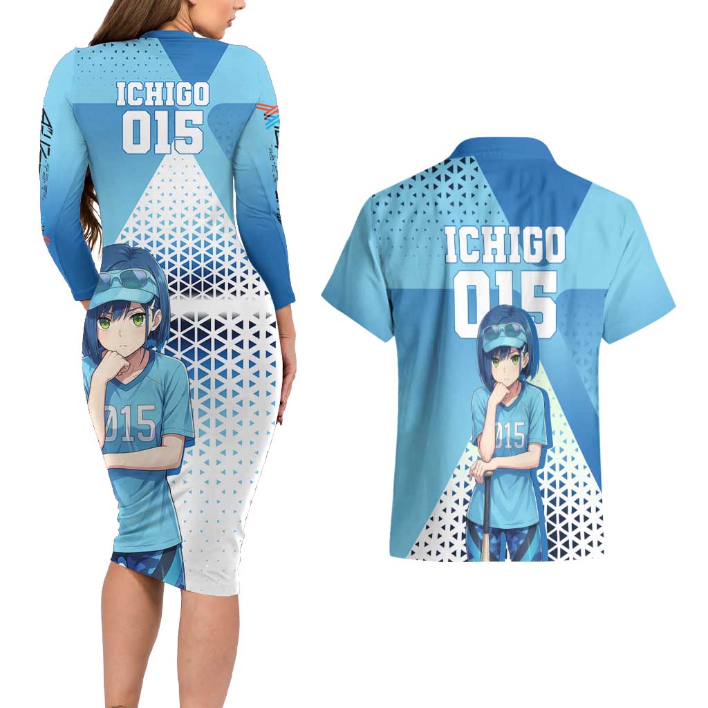 Ichigo Couples Matching Long Sleeve Bodycon Dress and Hawaiian Shirt Cool Blue Baseball Anime Style