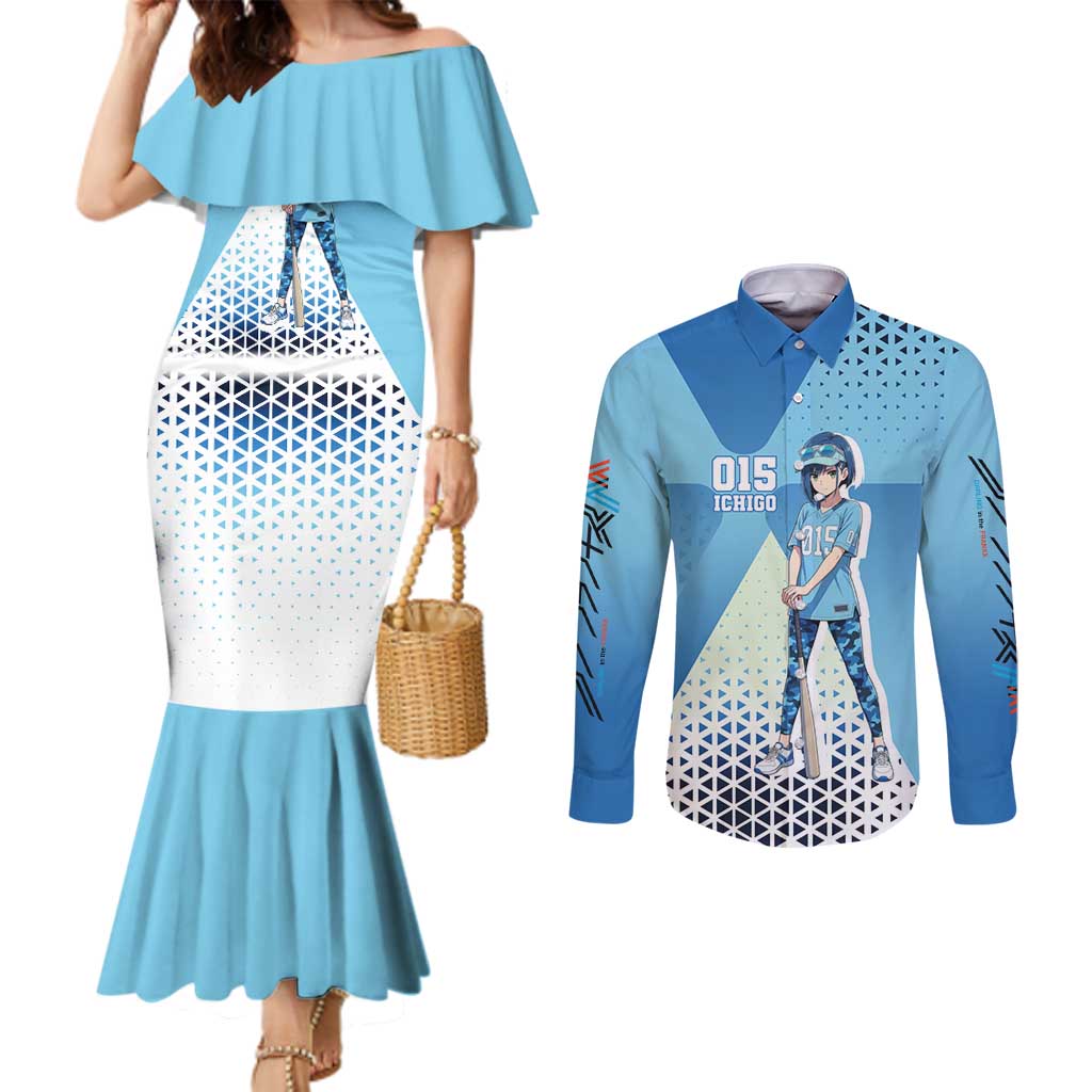 Ichigo Couples Matching Mermaid Dress and Long Sleeve Button Shirt Cool Blue Baseball Anime Style