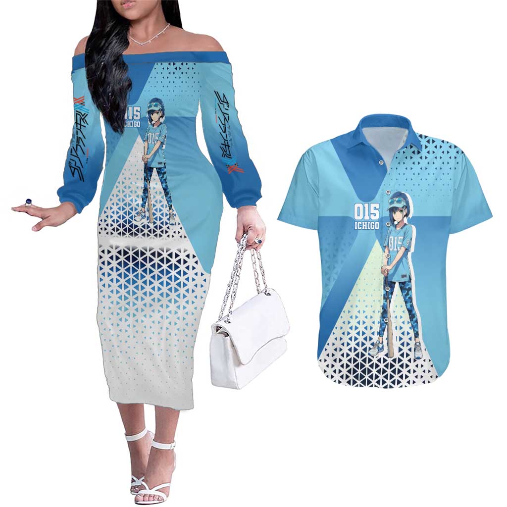 Ichigo Couples Matching Off The Shoulder Long Sleeve Dress and Hawaiian Shirt Cool Blue Baseball Anime Style